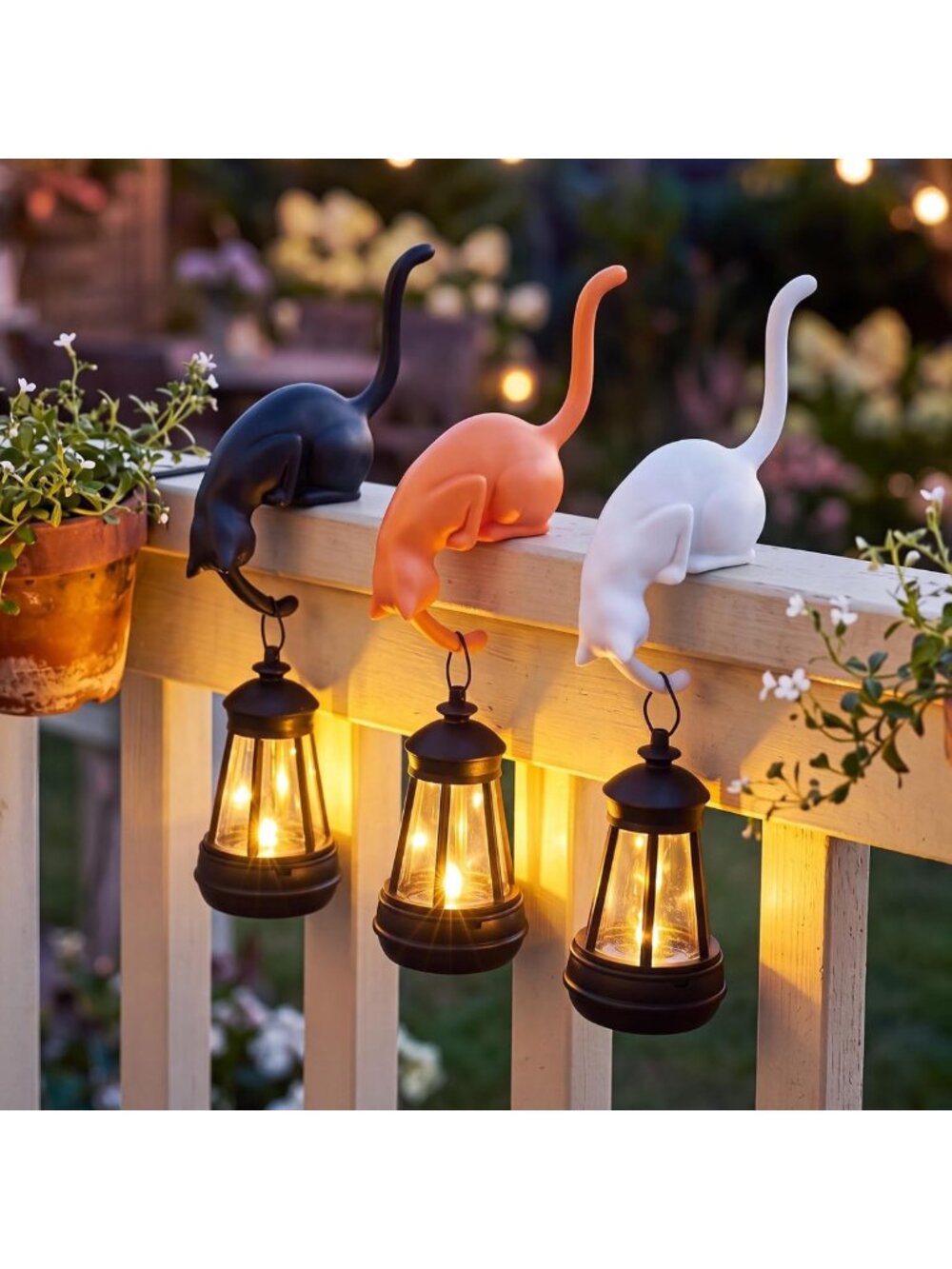 6-Piece Cat Shelf Set with Solar Lanterns - Outdoor Patio Decor for Cats